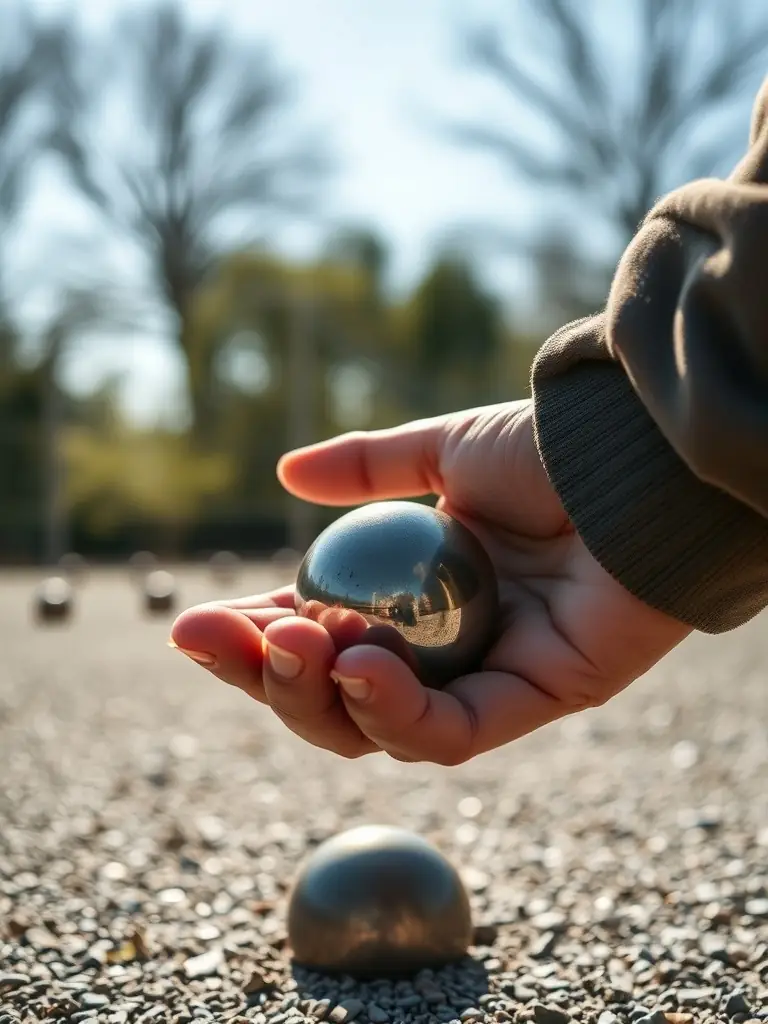 A close-up photo of boules being thrown during a training session at LE CARREAU MURATAIS, focusing on the technique and precision required in the sport.
