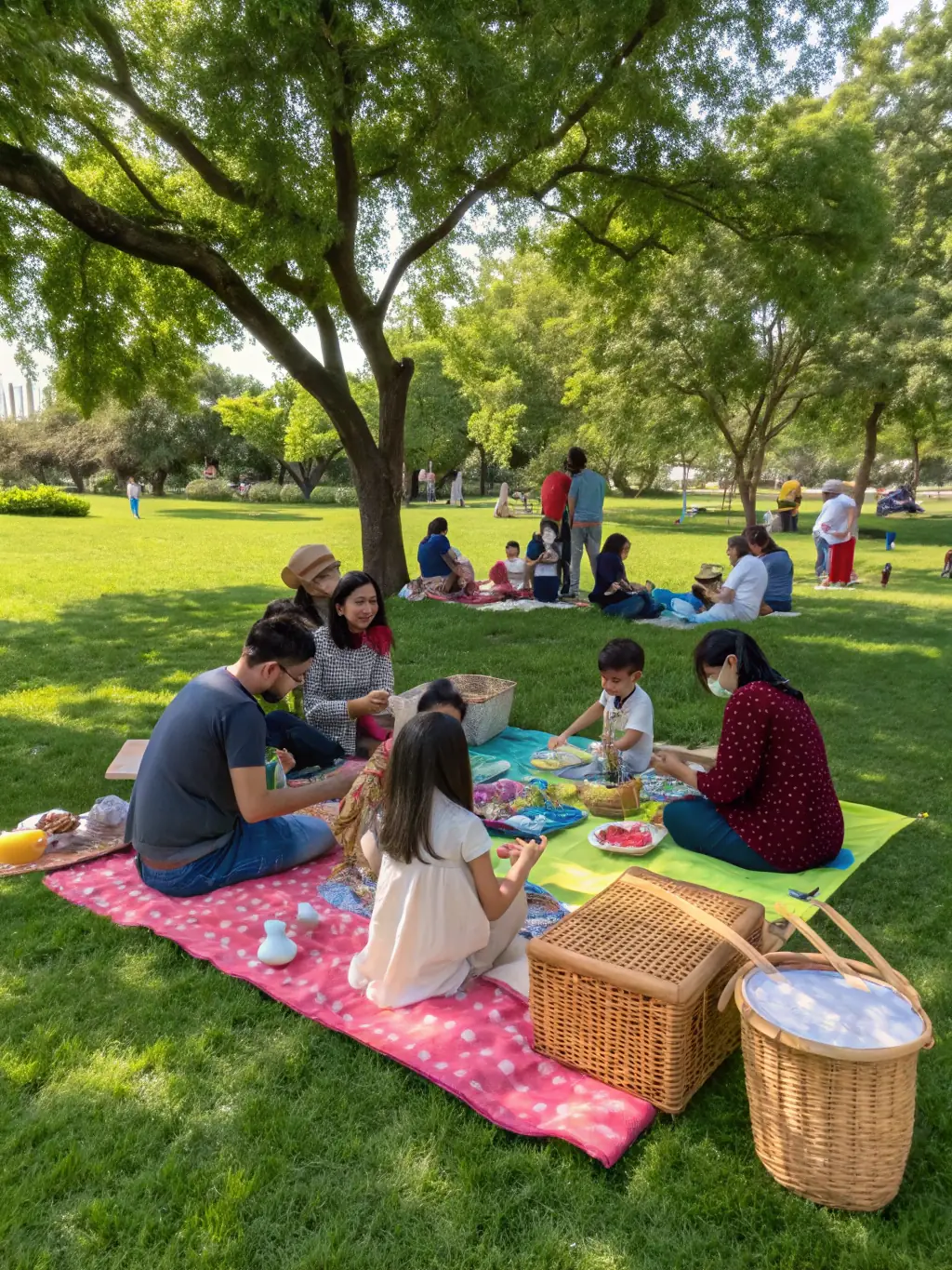 A photograph of a community event organized by LE CARREAU MURATAIS, featuring families and local residents participating in boules activities and enjoying refreshments together.